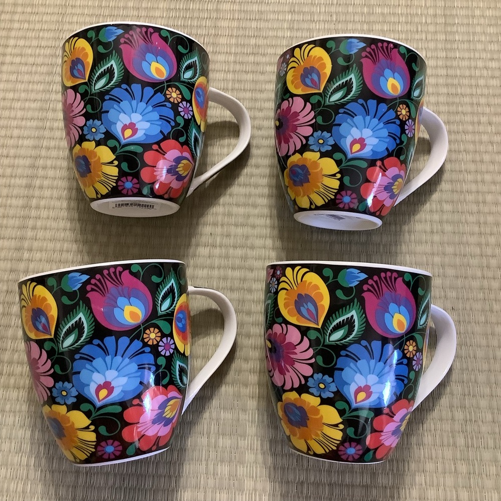 Floral Multicolor Mugs Set FOLKSTAR POLISH FOLK STEFANIA MUG - BLACK LOWICZ